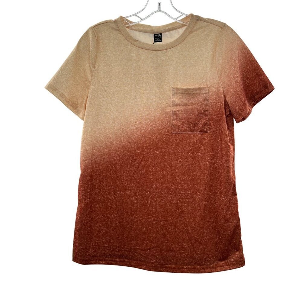 Shein Lune Women's Short Sleeve Top Orange/Cream Size Small New
